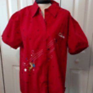 Disney Women Red Tigger Shirt Embroidered Celebrate Stars Button Down Top 18/20W